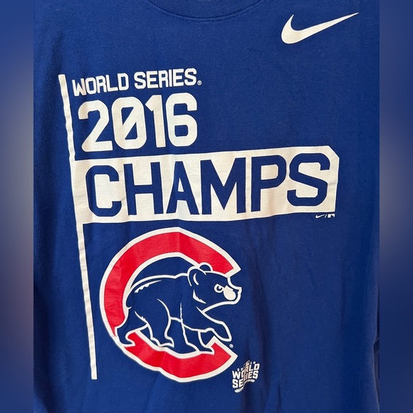 Chicago Cubs 2016 World Series blue short sleeve Tshirt Nike men’s Medium - Picture 3 of 6
